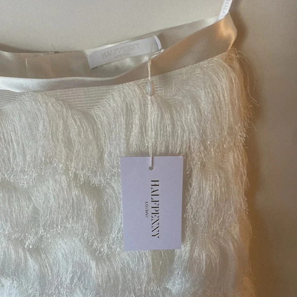 Halfpenny London Ivy Fringe Maxi Skirt White Ivory Satin Size 4/6 NWT - Picture 6 of 13
